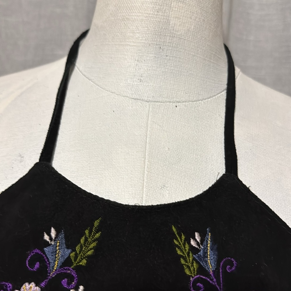 Genuine Leather Halter Top-M-Black with Embroidered Front Detail-Ties-Like New - Picture 3 of 14